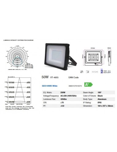 50W LED PROYECTOR CHIP SAMSUNG 6000K "blanca" (foco proyector) V